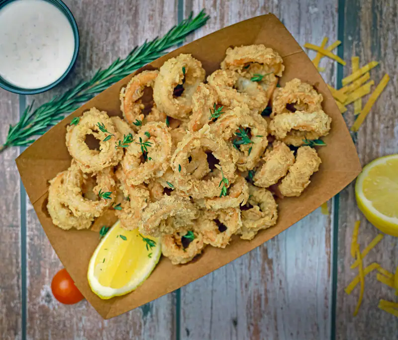 Golden fried calamari